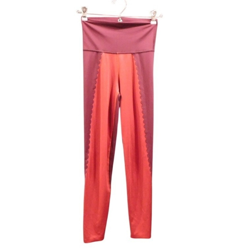 Aerie‎ Chill Play Move Leggings Burgundy Scalloped Trim Athleisure Size S